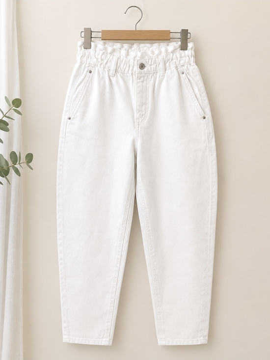 Zara Denim - Zara White Boyfriend Paperbag Waist Jeans Size 4